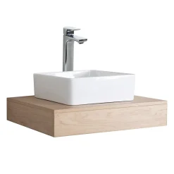 Plan de toilette suspendu pour vasque WILL - 60 cm - Ep. 12 cm + Equerres invisibles - Décor Chêne