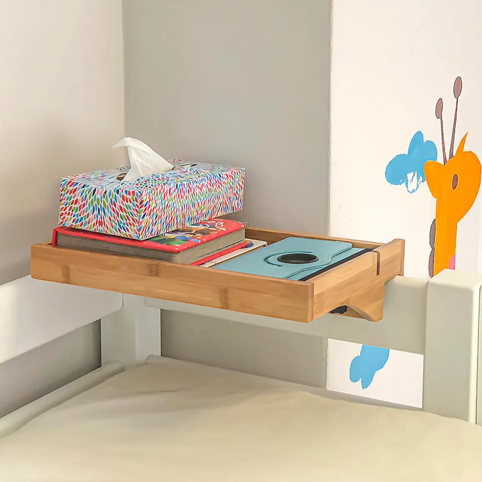 Plateau en Bambou Amovible avec Encoches pour Câbles, pour Livres et Smartphones, Adapté aux Cadres de 1 à 3 cm, Naturel