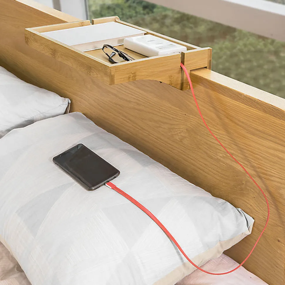 Plateau en Bambou Amovible avec Encoches pour Câbles, pour Livres et Smartphones, Adapté aux Cadres de 1 à 3 cm, Naturel