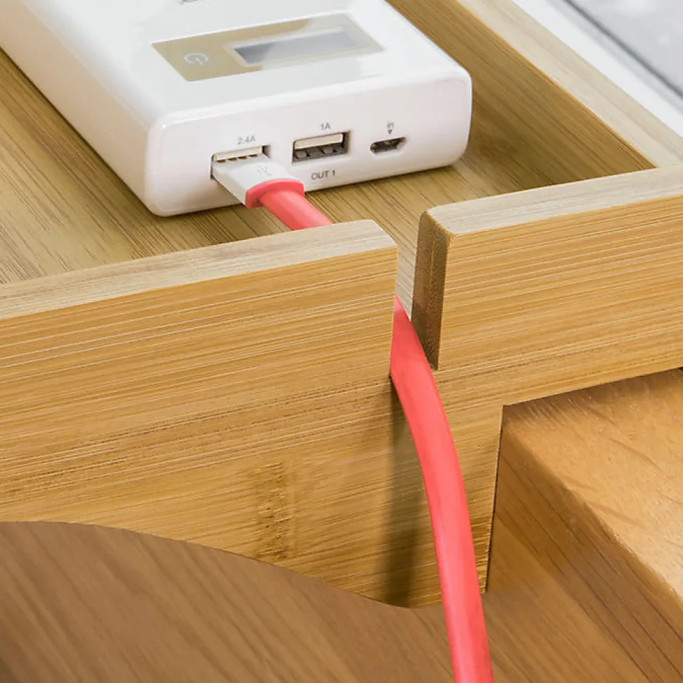 Plateau en Bambou Amovible avec Encoches pour Câbles, pour Livres et Smartphones, Adapté aux Cadres de 1 à 3 cm, Naturel