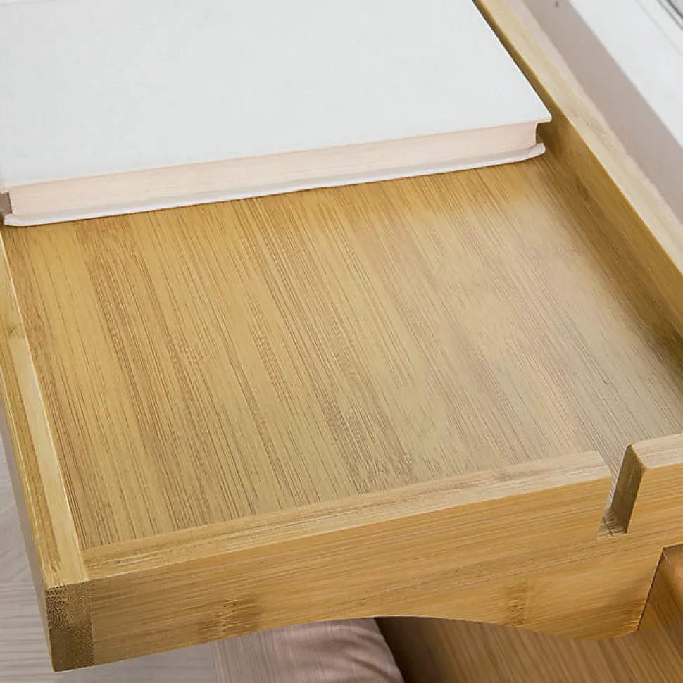 Plateau en Bambou Amovible avec Encoches pour Câbles, pour Livres et Smartphones, Adapté aux Cadres de 1 à 3 cm, Naturel