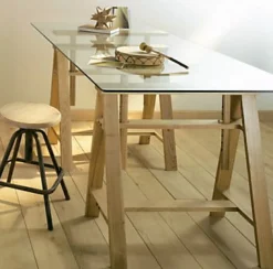 Plateau en verre gris fumé trempé transparent L. 200 cm x l. 100 cm