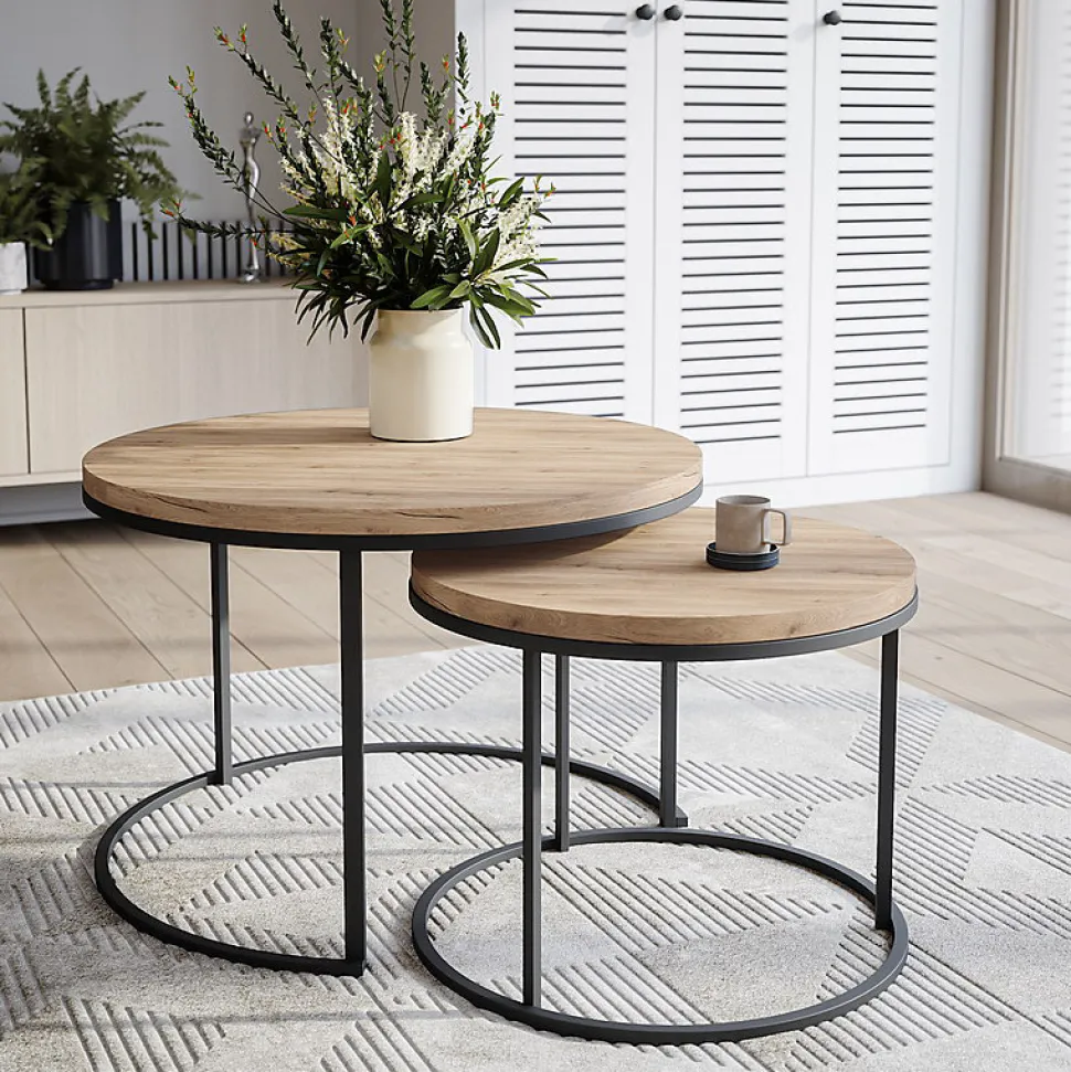 Plateau laminé chêne sonoma rond, diamètre 68 cm, pour bureau, table, table basse