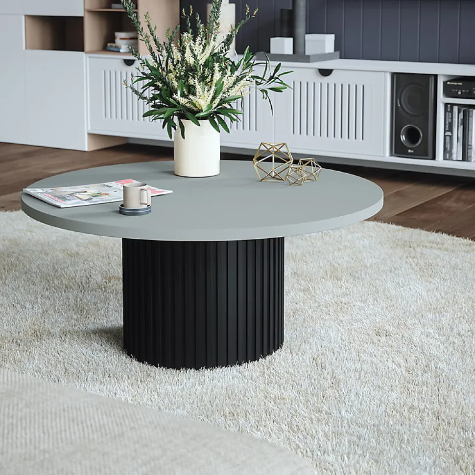 Plateau laminé gris rond, diamètre 68 cm, pour bureau, table, table basse