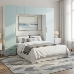 Pont de lit bleu aqua et blanc avec 6 portes et 2 tiroirs GoodHome Atomia H. 225 x L. 250 x P. 45 cm
