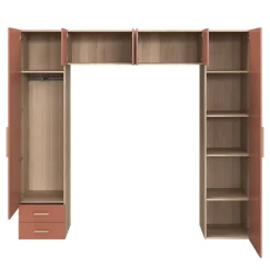 Pont de lit bleu terracotta et effet chêne avec 6 portes et 2 tiroirs GoodHome Atomia H. 225 x L. 250 x P. 45 cm