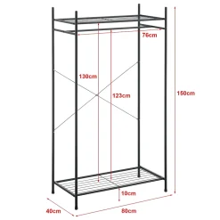 Portant à vêtement Irura 2 Surfaces de Stockage 150 x 80 x 40 cm Noir en.casa