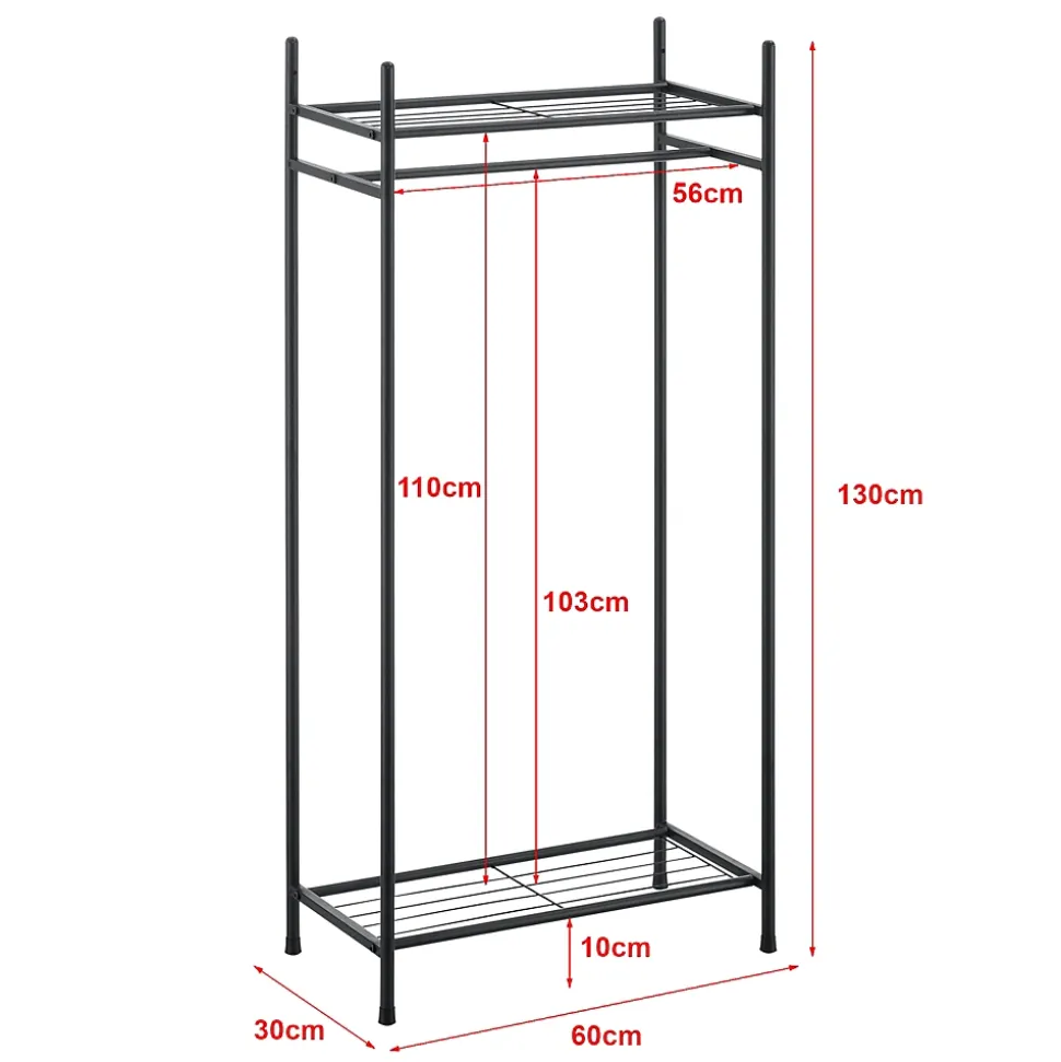 Portant à vêtement Irura 2 Surfaces de Stockage 130 x 60 x 30 cm Noir en.casa