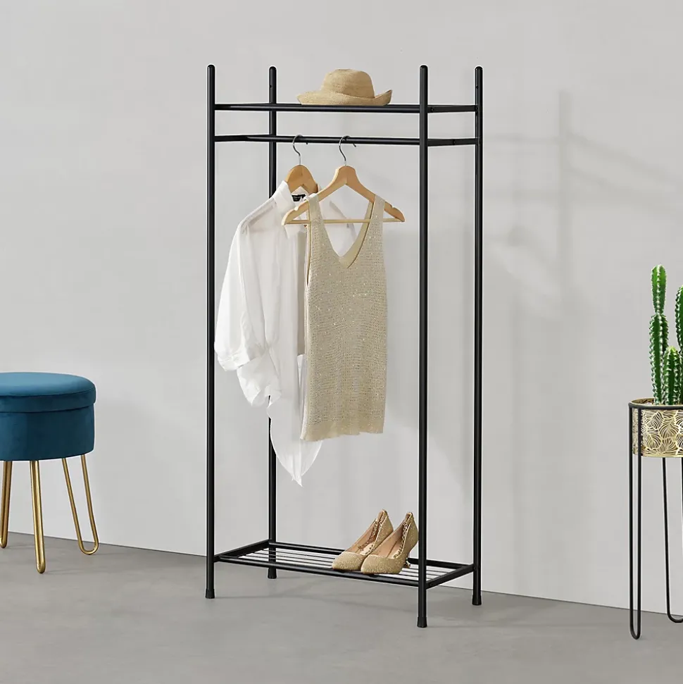 Portant à vêtement Irura 2 Surfaces de Stockage 130 x 60 x 30 cm Noir en.casa