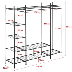 Portant à vêtement Irura 6 Surfaces de Stockage 150 x 150 x 40 cm Noir en.casa