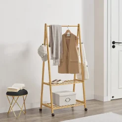 Portant à vêtements à roulettes Ullensvang Bambou 70 x 43 x 152 cm en.casa