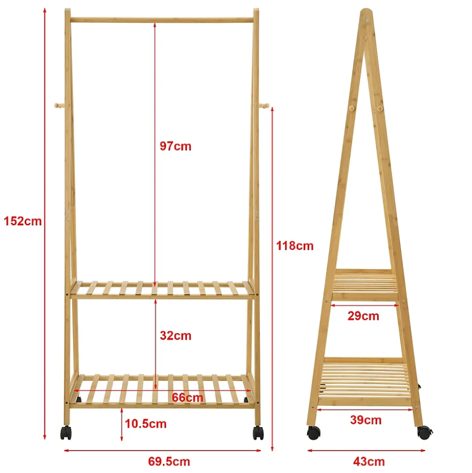 Portant à vêtements à roulettes Ullensvang Bambou 70 x 43 x 152 cm en.casa
