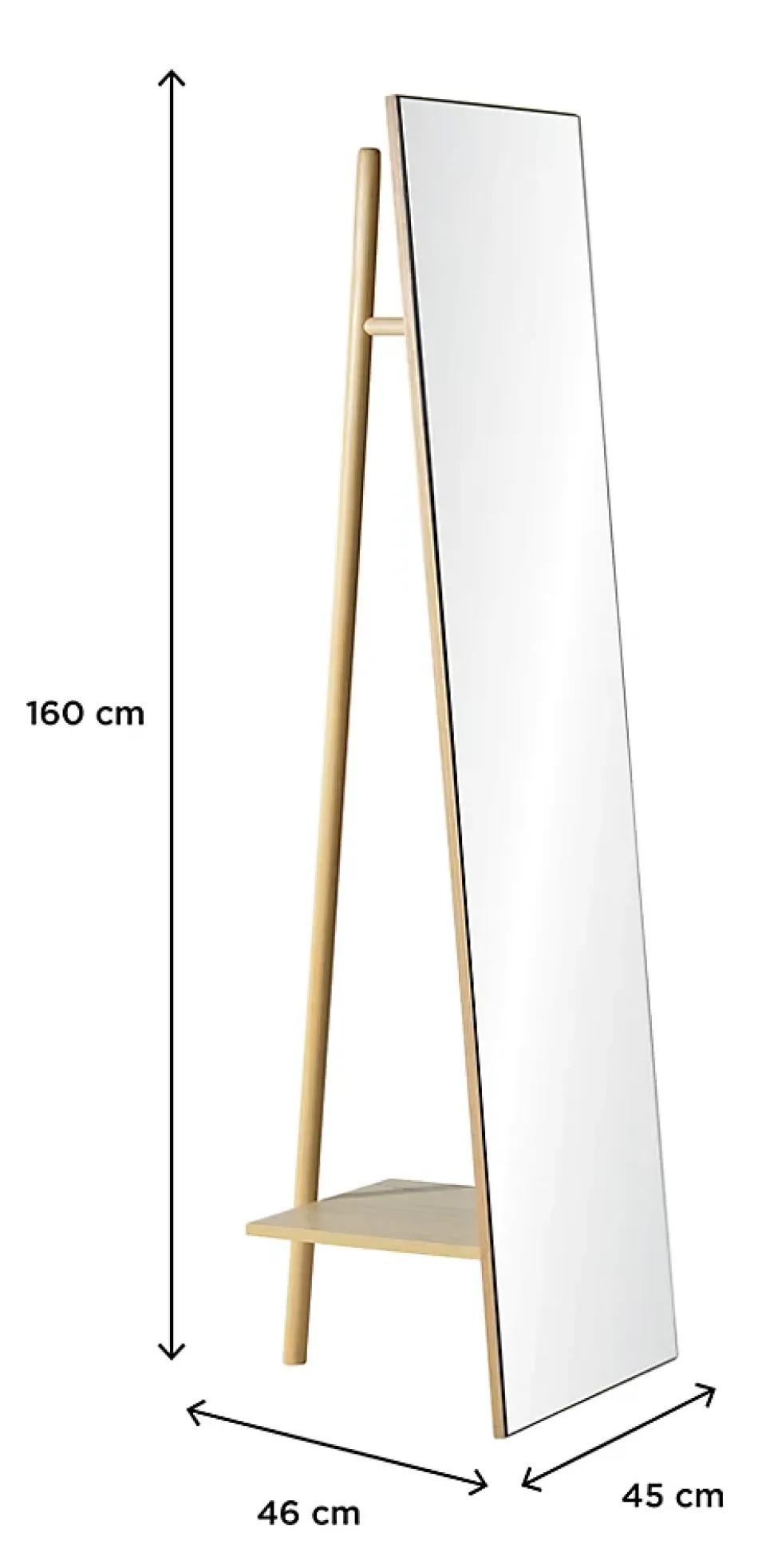 Portant à vêtements 1 étagère et miroir en bois Lunea