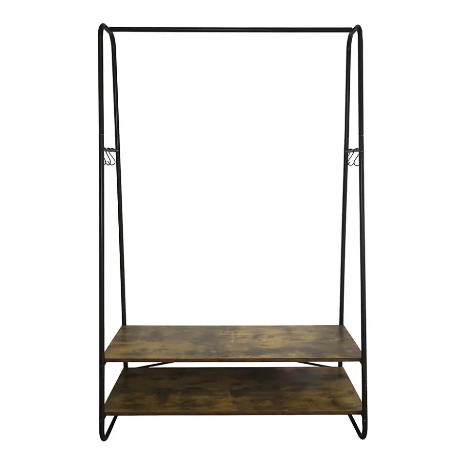 Portant à vêtements 2 étagères métal noir et bois 100 x 45 x 160 cm