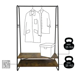 Portant à vêtements 2 étagères métal noir et bois 100 x 45 x 160 cm