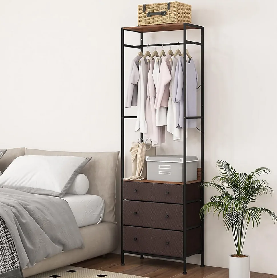 Portant à Vêtements avec Tiroirs et Etagères Porte Manteau Vestiaire en Métal Penderie Style Industriel