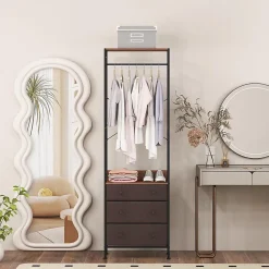 Portant à Vêtements avec Tiroirs et Etagères Porte Manteau Vestiaire en Métal Penderie Style Industriel