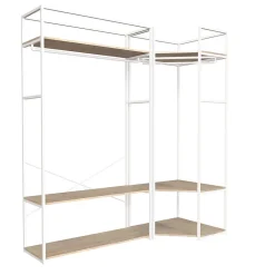 Portant à vêtements d'angle modulable en bois et métal blanc 3 étagères et 2 penderies Homesight June l. 180 cm