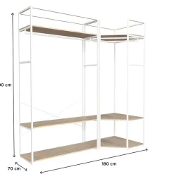 Portant à vêtements d'angle modulable en bois et métal blanc 3 étagères et 2 penderies Homesight June l. 180 cm