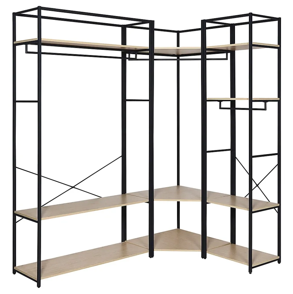 Portant à vêtements d'angle modulable en bois et métal noir 4 étagères 2 penderies Homesight June l. 230 cm
