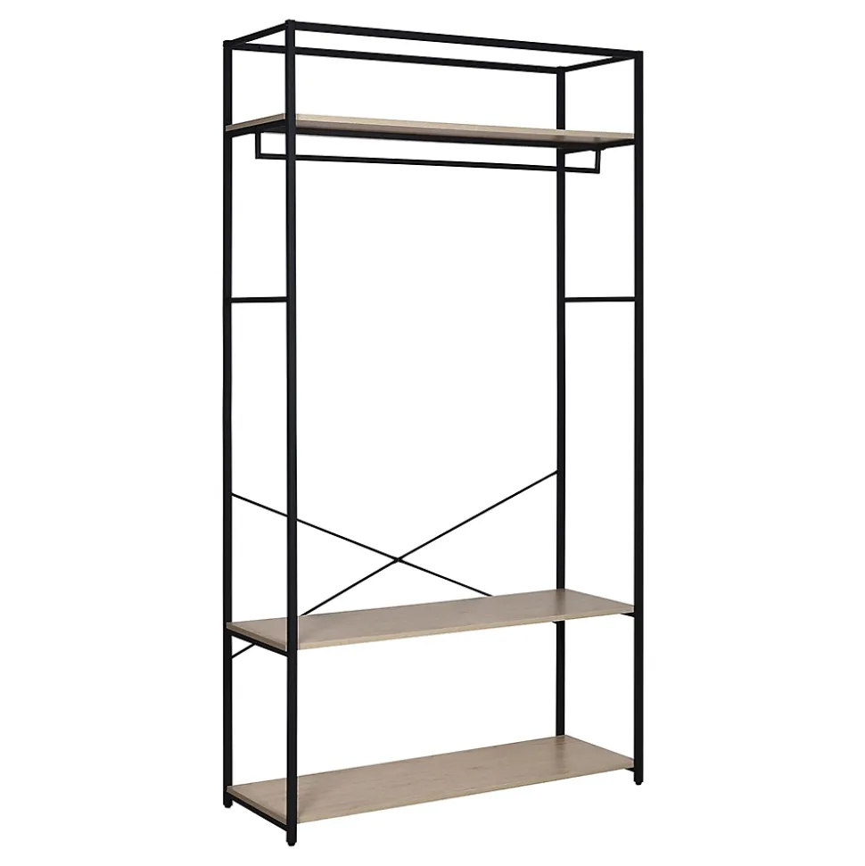 Portant à vêtements d'angle modulable en bois et métal noir 4 étagères 2 penderies Homesight June l. 230 cm