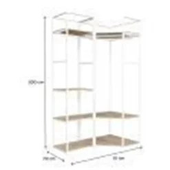 Portant à vêtements d'angle modulable en bois et métal blanc 4 étagères et 2 penderies Homesight June l. 120 cm