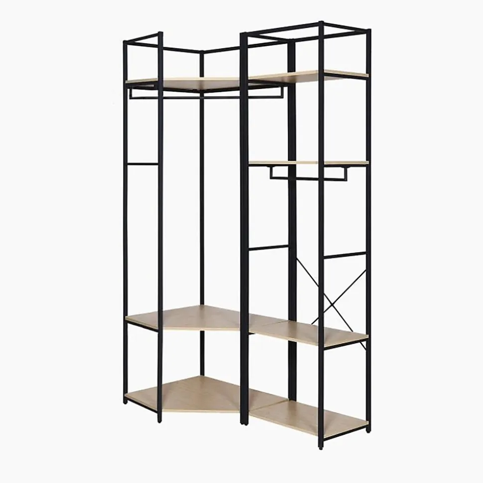Portant à vêtements d'angle modulable en bois et métal noir 4 étagères et 2 penderies Homesight June l. 120 cm