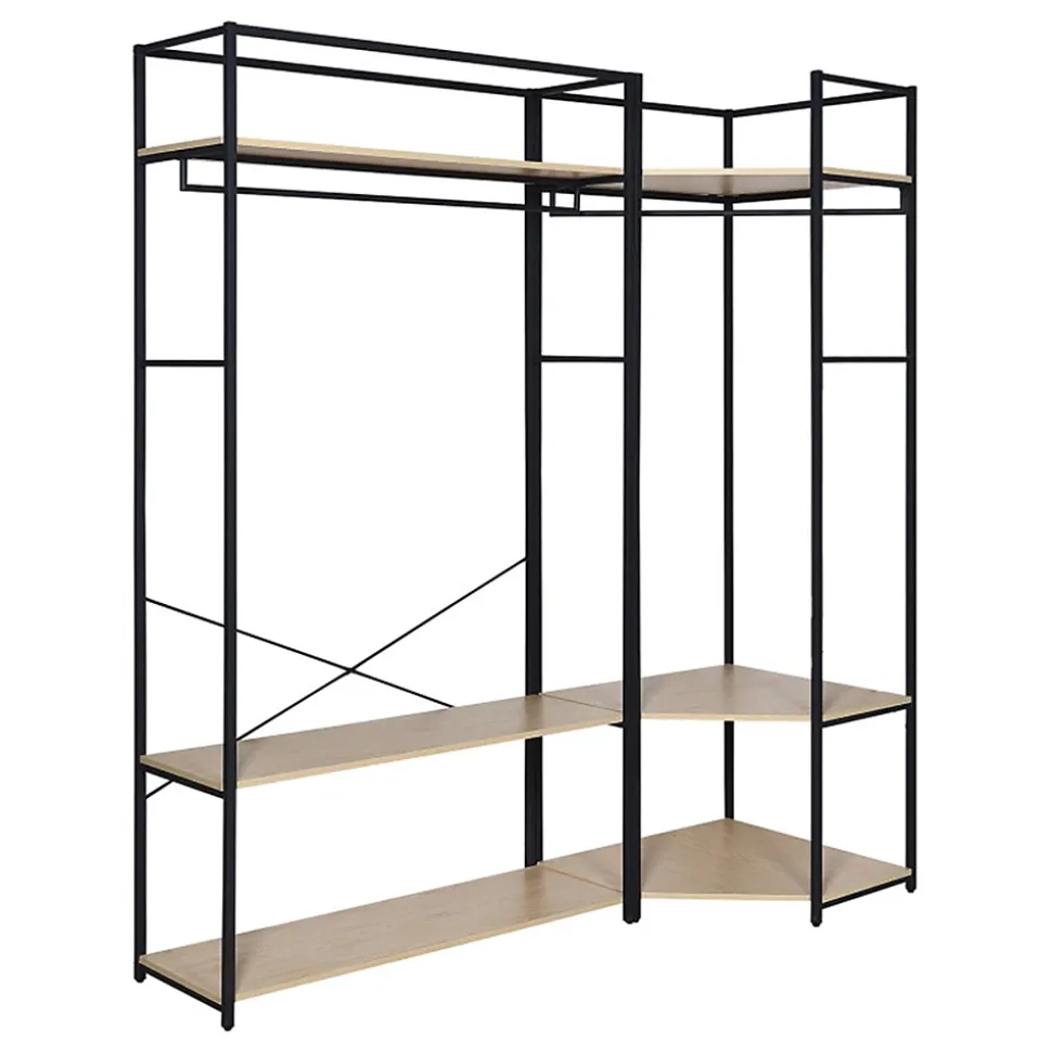 Portant à vêtements d'angle modulable en bois et métal noir 3 étagères et 2 penderies Homesight June l. 180 cm