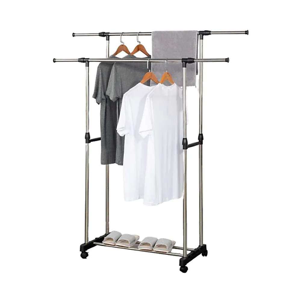 Portant à vêtements double réglable avec roulettes Herzberg HG03251