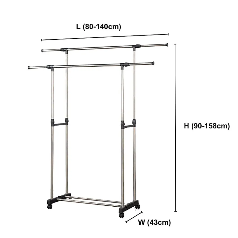 Portant à vêtements double réglable avec roulettes Herzberg HG03251