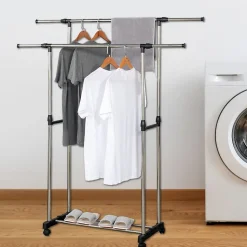 Portant à vêtements double réglable avec roulettes Herzberg HG03251