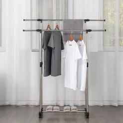 Portant à vêtements double réglable avec roulettes Herzberg HG03251