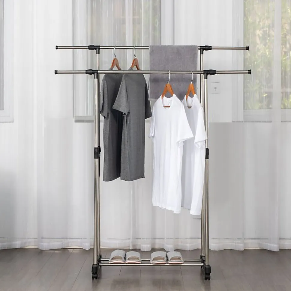 Portant à vêtements double réglable avec roulettes Herzberg HG03251