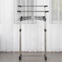 Portant à vêtements double réglable avec roulettes et ailettes de suspension Herzberg HG03275