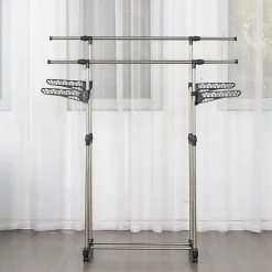 Portant à vêtements double réglable avec roulettes et ailettes de suspension Herzberg HG03275