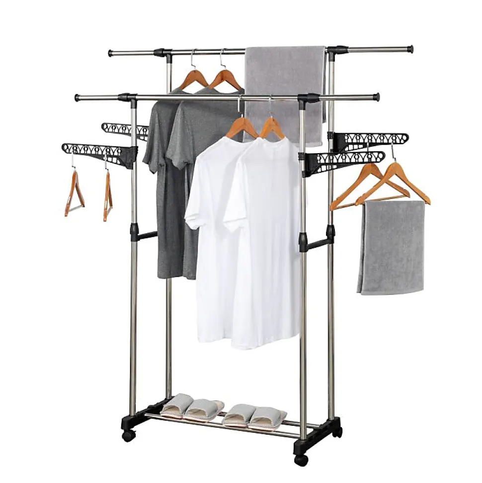 Portant à vêtements double réglable avec roulettes et ailettes de suspension Herzberg HG03275