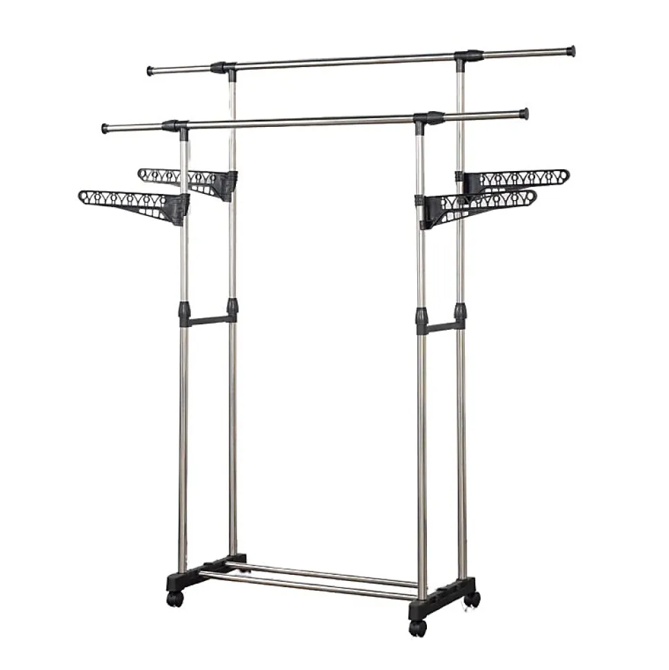 Portant à vêtements double réglable avec roulettes et ailettes de suspension Herzberg HG03275