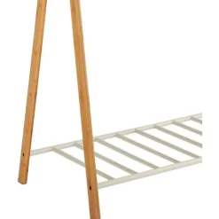 Portant à vêtements en bambou naturel et métal blanc 93 x 50 x 173 cm