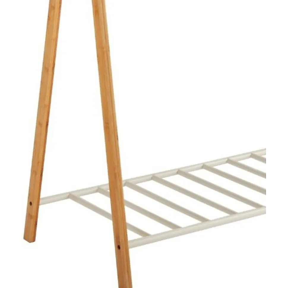 Portant à vêtements en bambou naturel et métal blanc 93 x 50 x 173 cm
