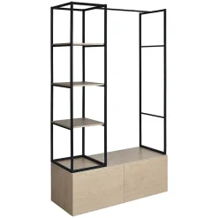 Portant à vêtements en bois et métal noir 3 étagères et 1 penderie 2 tiroirs Homesight Kleid l. 120 cm