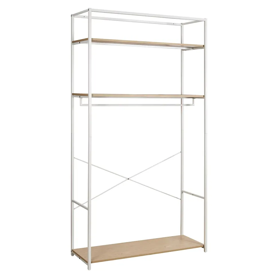 Portant à vêtements en bois et métal blanc 3 étagères et 1 penderie Homesight June l. 110 cm