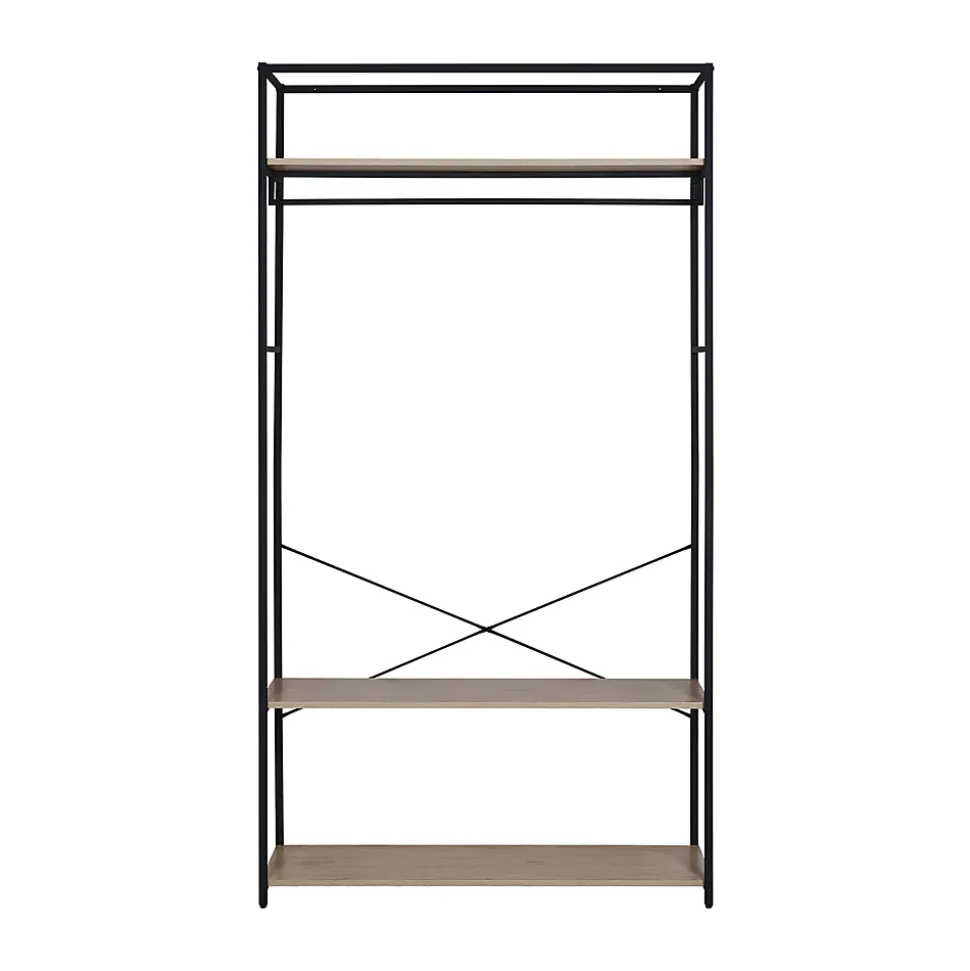 Portant à vêtements en bois et métal noir 3 étagères et 1 penderie Homesight June l. 110 cm