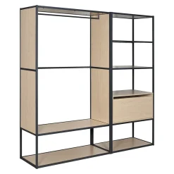 Portant à vêtements en métal noir et bois Homesight Oslo 1 tiroir et 1 barre de penderie et étagères L. 190 cm