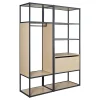 Portant à vêtements en métal noir et bois Homesight Oslo 1 tiroir et 1 barre de penderie et étagères L. 140 cm