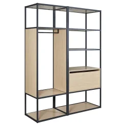 Portant à vêtements en métal noir et bois Homesight Oslo 1 tiroir et 1 barre de penderie et étagères L. 140 cm