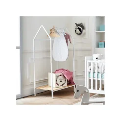 Portant à vêtements enfant en bois naturel et blanc 80 x 50 x 150 cm