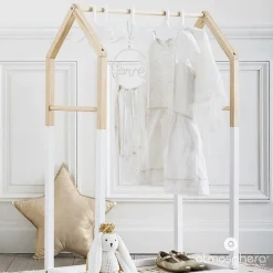 Portant à vêtements enfant Maison - bois & blanc 60x100 cm - Atmosphera