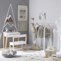Portant à vêtements enfant Maison - bois & blanc 60x100 cm - Atmosphera