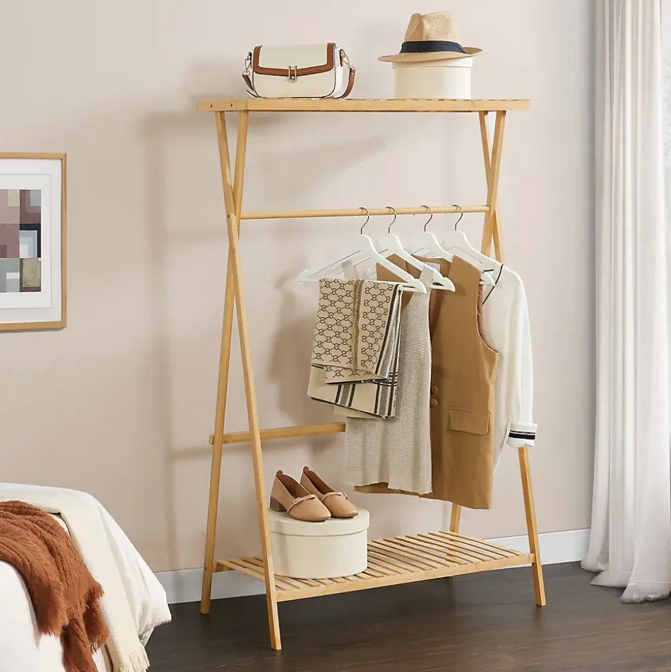 Portant à vêtements Horten bambou 140 x 90 x 45 cm naturel en.casa
