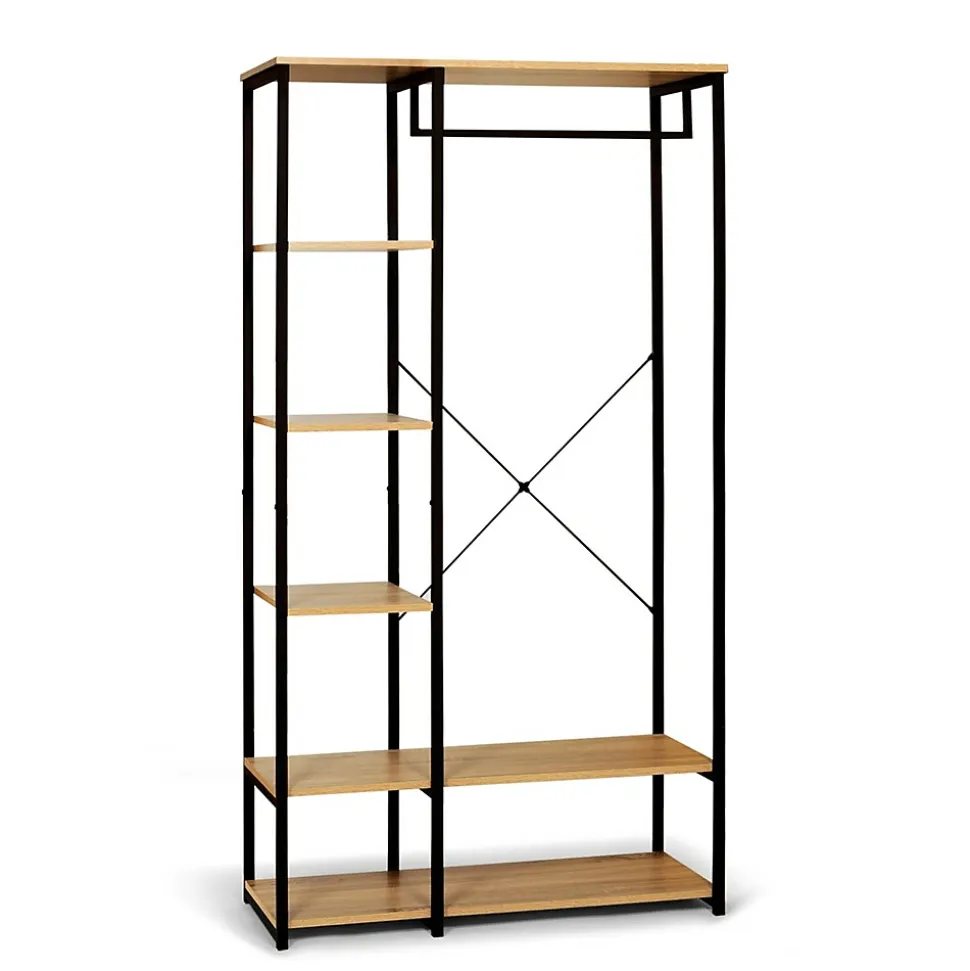 Portant à Vêtements Industriel Bois et Métal - Dressing avec Penderie et Étagères de Rangement - Design Robuste 167x90x40 cm